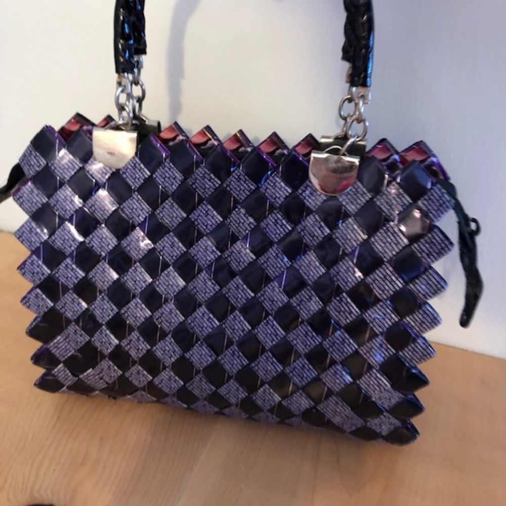Nahui Ollin Purple Recycled Candy Wrapper Bag with Handles - Picture 5 of 13
